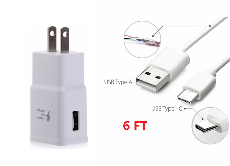 Fast Wall Charger + 6FT Type-C CABLE for Original Samsung Galaxy A10E A10e White