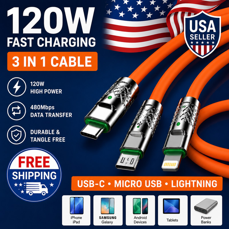 3 in 1 Fast Charging Cable Cell Phone Charger Cord For iPhone Type C Micro USB