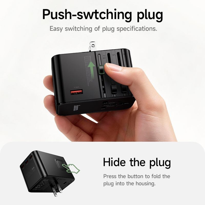 Hoco Travel Adapter 100W GaN with Fast Charging 4 Port Type-C and USB-A - Black gallery