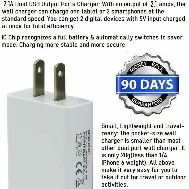 3ft USB Cable + 10W Dual Port Wall Charger For Iphone 6s,7,8,8+,X,XS,XR,11 [SS10 gallery