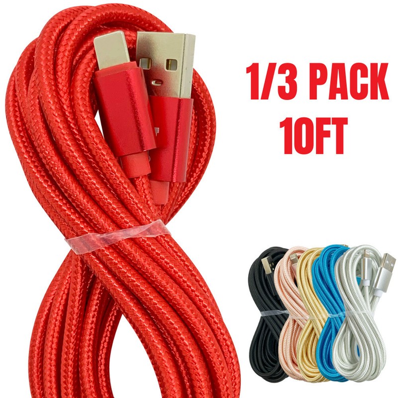 10FT USB Fast Charger Cable For iPhone 12 11 XS Max XR X 8 7 6 SE Charging Cord
