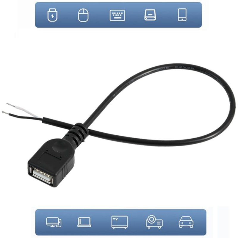 5 Pcs 1 Ft 22AWG USB 2.0 Female 2-Pin Pigtail Cable 5V Open End Extension gallery