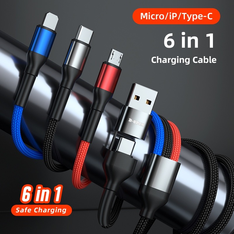 6 in 1 Multi USB fast Charger Charging Cable For iPhone USB TYPE C Android Micro