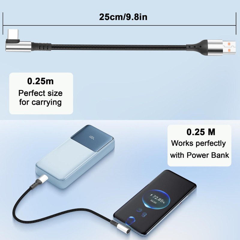 Short USB Type C Charging Cable A To C 6A Fast Cord 90 Degree 9.8 Inch 1 PCS gallery