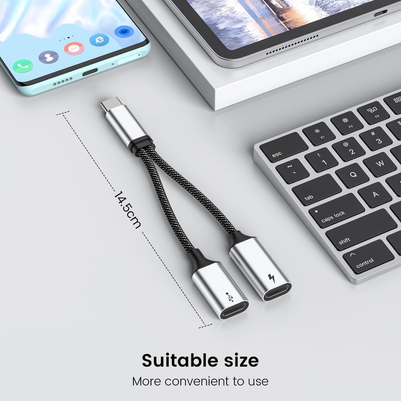 60W USB C Splitter Cable, 2-in-1 USB-C Male to Dual USB-C Female Charge While... gallery