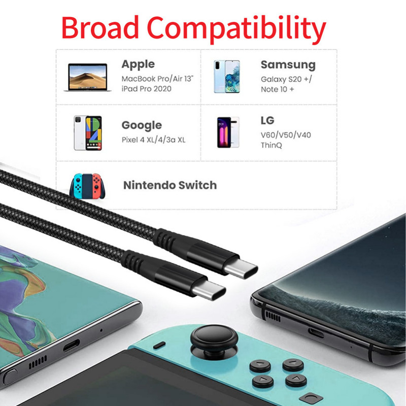 60W USB-C to USB-C Cable Fast Charger 10ft Type C For iPhone 15 16 Pro Max Lot gallery