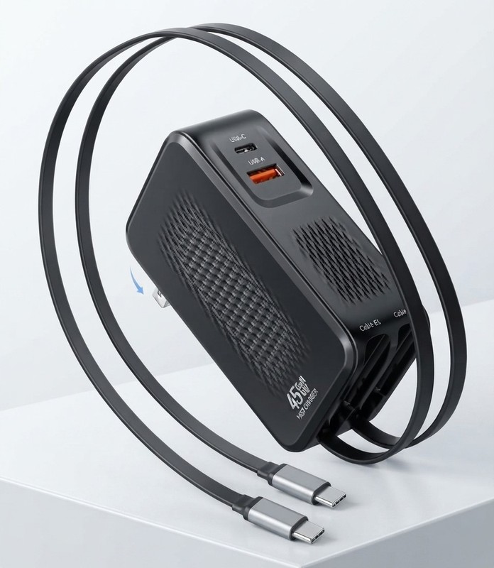 Retractable USB C Charger 45W Fast Charging 4in1 Foldable Dual Cable Cord