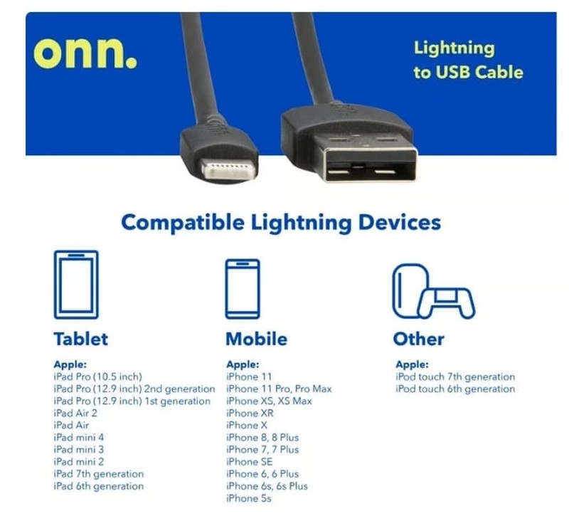 onn. 6ft Braided Charging cable for iPhone iPad iPod gallery