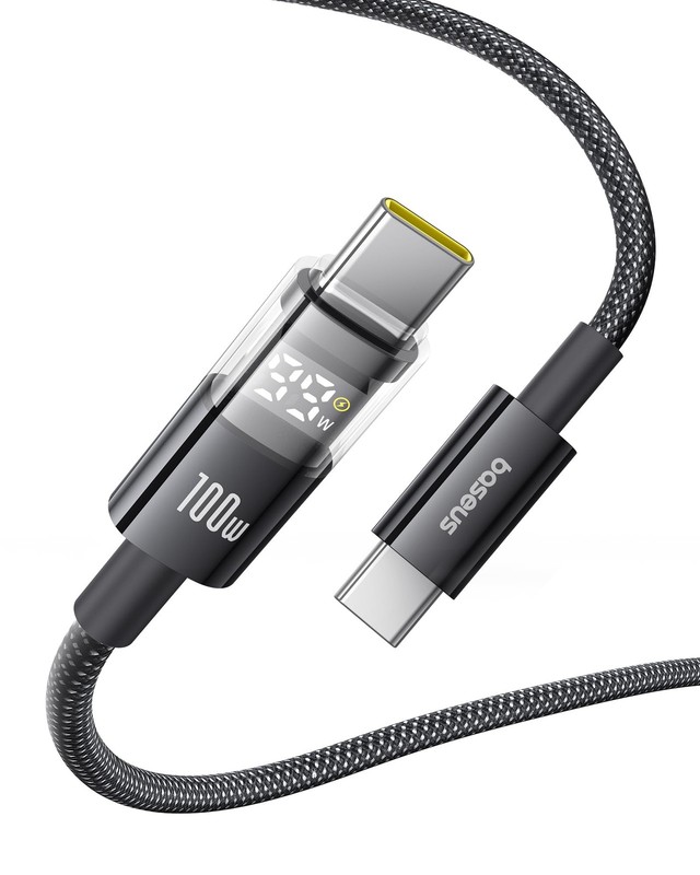 100W USB C Cable 5A Fast Charge LED Display Zinc Alloy Nylon Braided Type C Cord