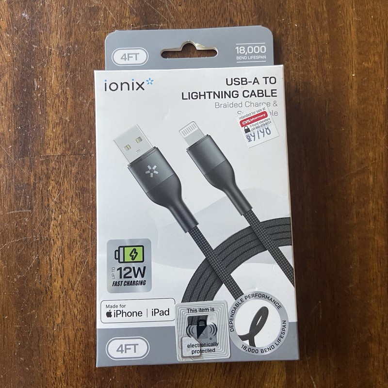 ionix USB-A to Cable Braided Fast Charge &LL 4 Ft Black TNC-56/24