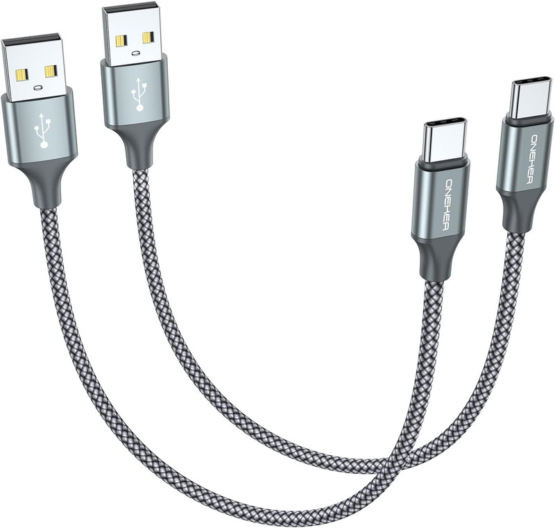[2-Pack, 1Ft] Short USB Type C Cable,Portable USB-C Charger Nylon Braided Fast C