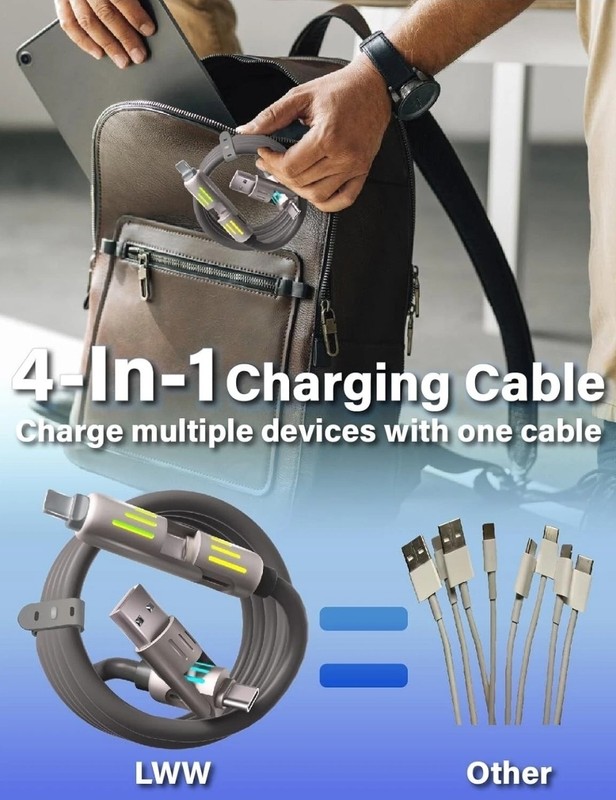 4 in 1 Multi-USB Charging Cable - MAX 240W Fast Charging w/ USB A+ Type-C 3.5ft gallery