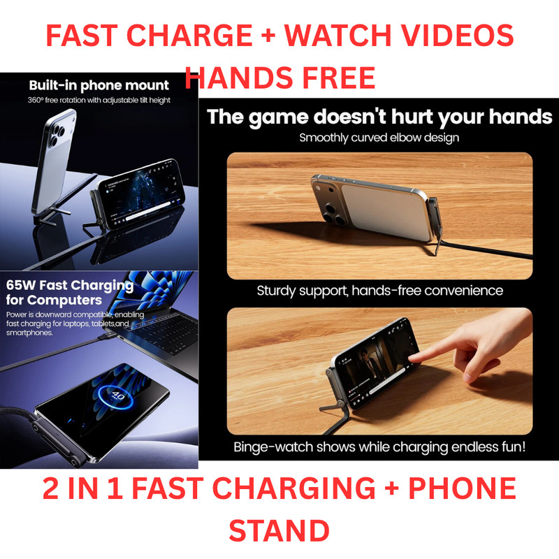 USB-C Fast Charging Cable 2in1 Phone Stand Foldable Charger Data Sync Cable