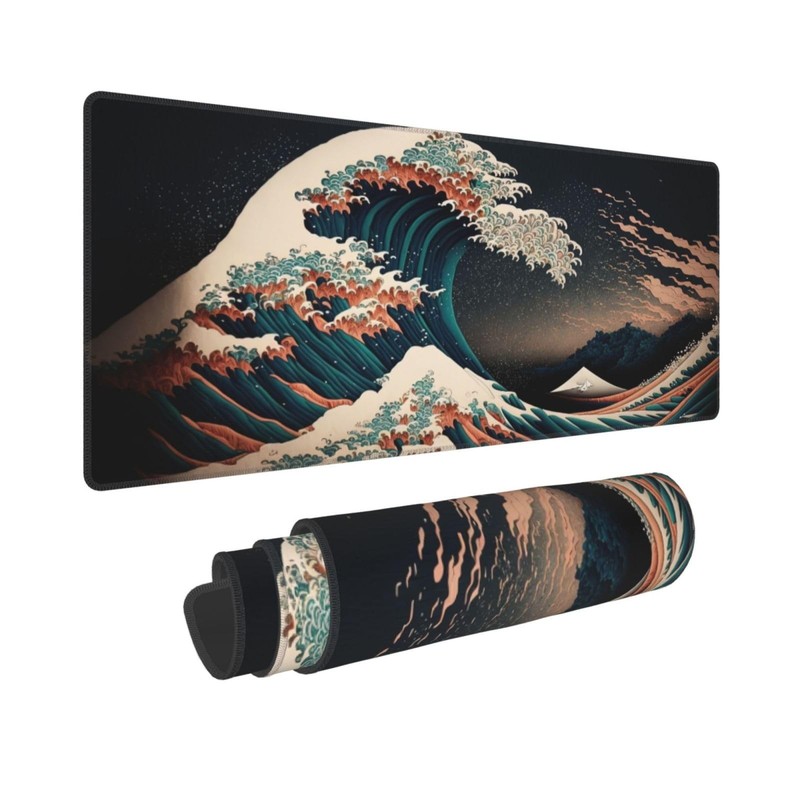 Japanese Waves in The Dark Gaming Mouse Pad XL, Large Non Slip Rubber Mousepa…