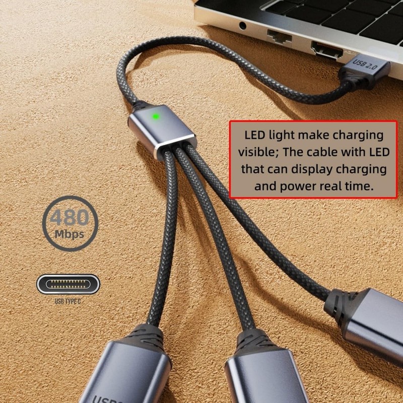 3 in 1 USB 2.0 Splitter Cable,USB 1 to 3 HUB Cable Power/Data/OTG ,,Laptop 0.... gallery