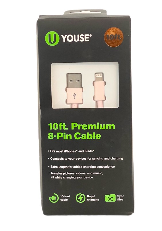 U Youse 10 FT. Premium 8-pin Cable High Quality Pink Cable & Charge Fast- New