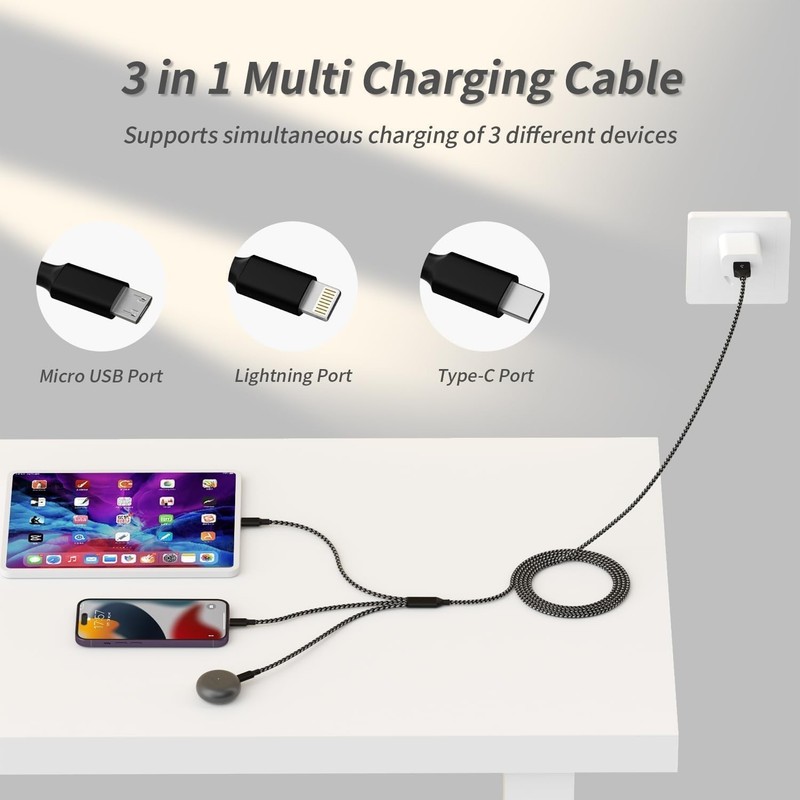 2 Pack 4FT Braided 3 in 1 USB Charging Cable for iPhone 17 & Android Devices gallery