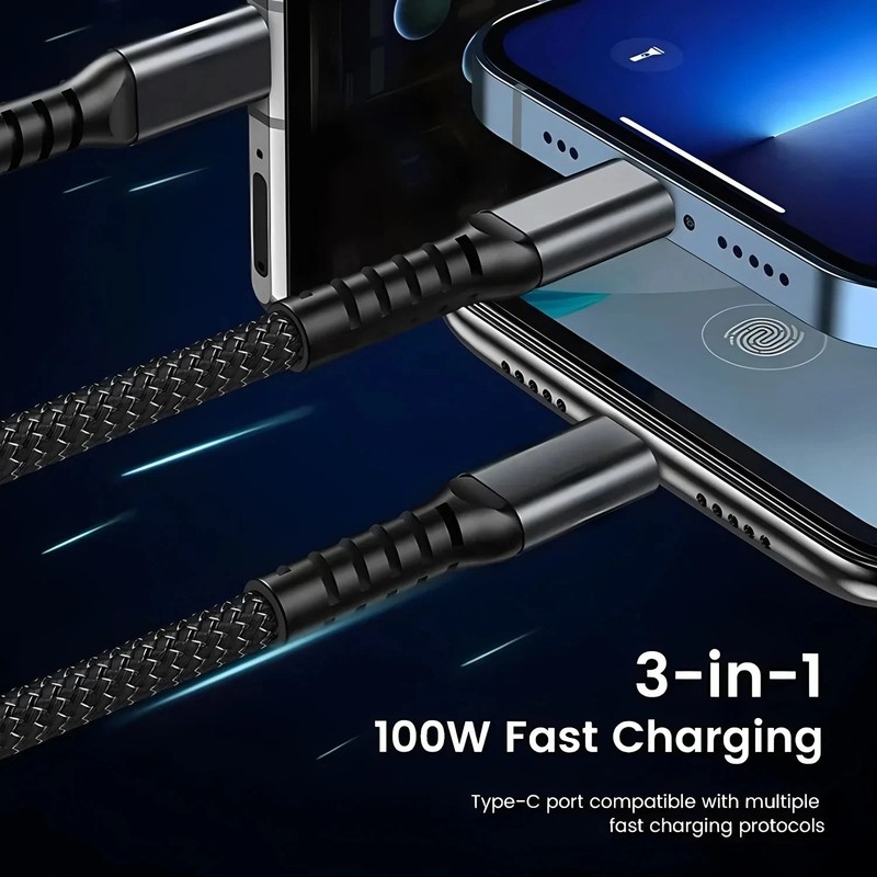 3 in1 Fast Charging Cable Cell Phone Charger Cord For iPhone Type C Micro USB gallery