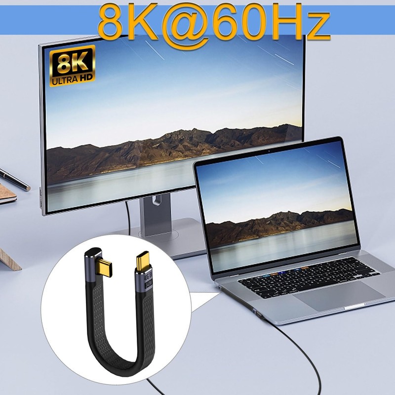 USB4 40Gbps USB C Male to 90 Degree C Male Short Cable 240W 13cm 5.1 In gallery