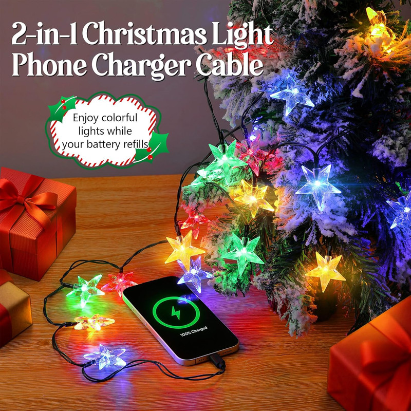 1 Pack USB Type C Christmas Light Phone Charger Cable, Multicolor 12 LED 50 Inch gallery