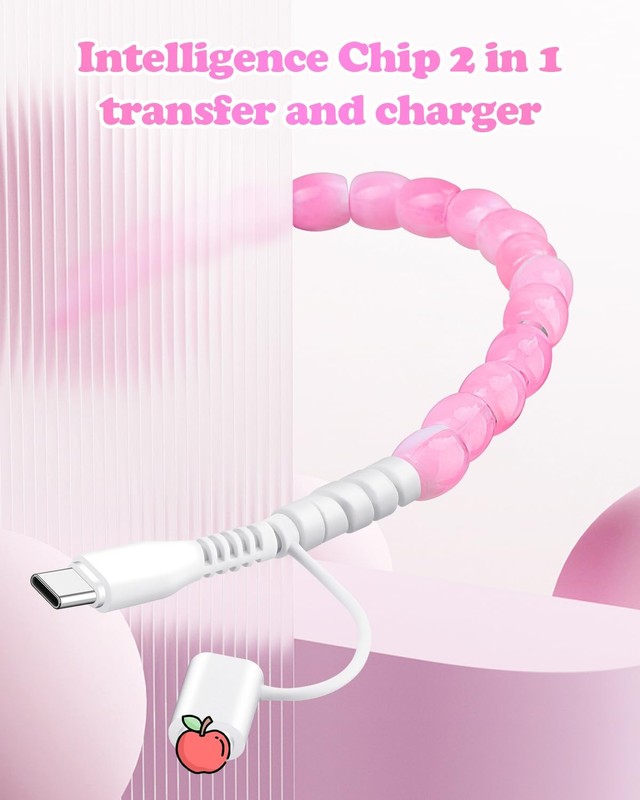 2 in 1 USB Cable for iPhone Beaded Charging Cord 6.6FT Stylish Cute Beaded Ch... gallery