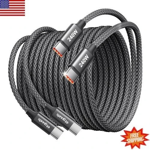 240W USB C to USB C Cable 10Ft, 2-Pack, Super Fast Charging Type C Charger Cord