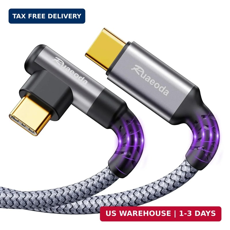 USB C to USB C Cable for CarPlay 10ft, 60W Fast Charging Right Angle Type C Char