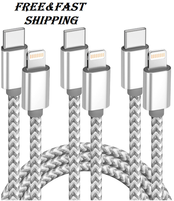 USB C to Lightning Cable 3Pack 6 FT Apple Mfi Certified Iphone Fast Charger Type