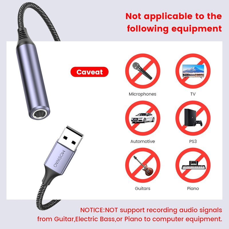 MOSWAG USB to 1/4 Jack Audio Adapter, USB to 6.35Mm Female Headphone Aux Adapter gallery