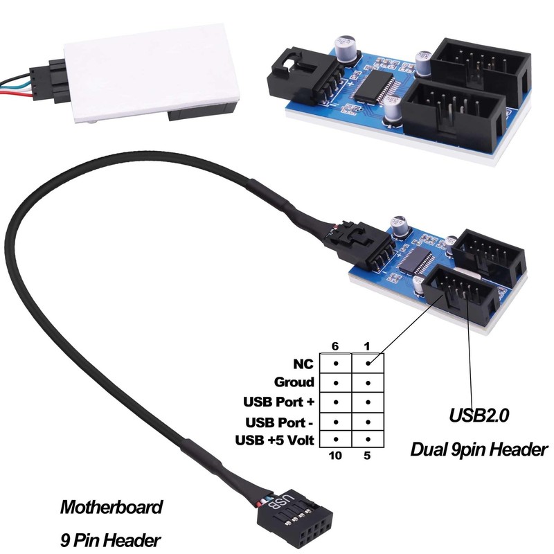 Motherboard USB 2.0 Hub Header Splitter 9 Pin Motherboard Header 1 to Dual 2 ... gallery