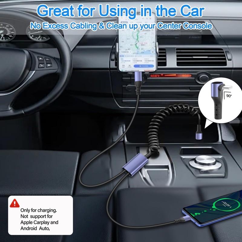 90 Degree USB Type C Spring Cable To 2 Y Splitter Fast Charging Cord 5.9ft gallery