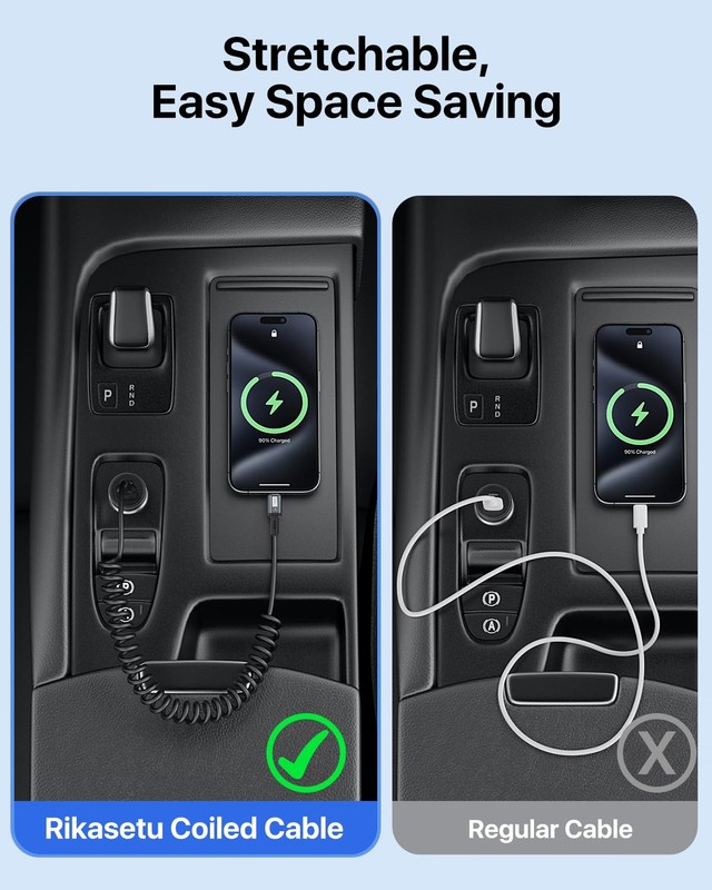 2 Pack Coiled USB C Cable 3FT A to C Stretchable Car Carplay Charger Black gallery