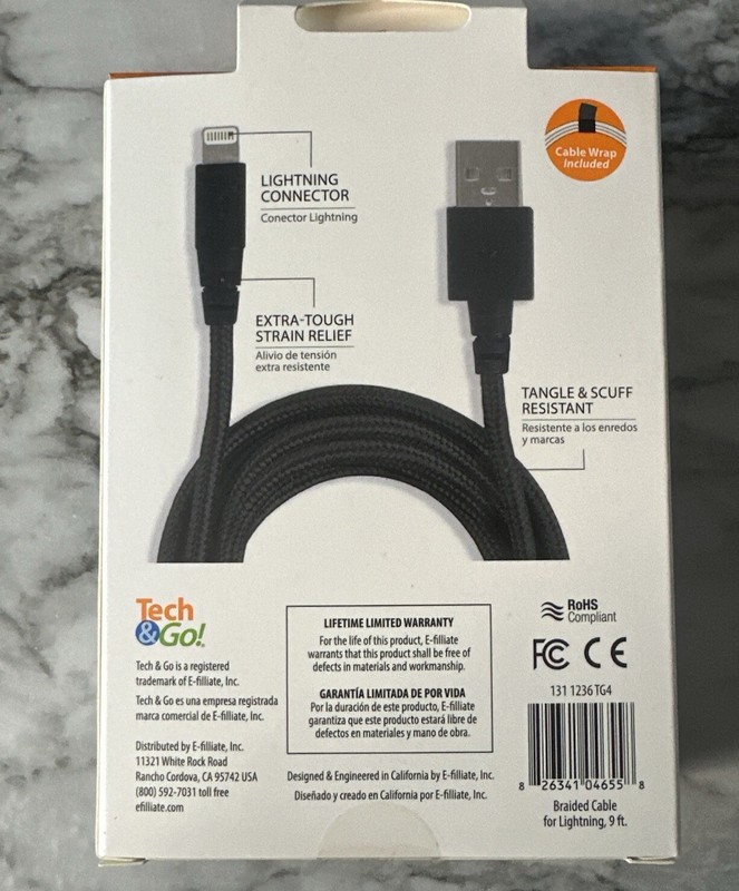 Tech & Go 9ft USB Braided Charge Cable for iPhone iPad iPod - NEW-Black & Blue gallery