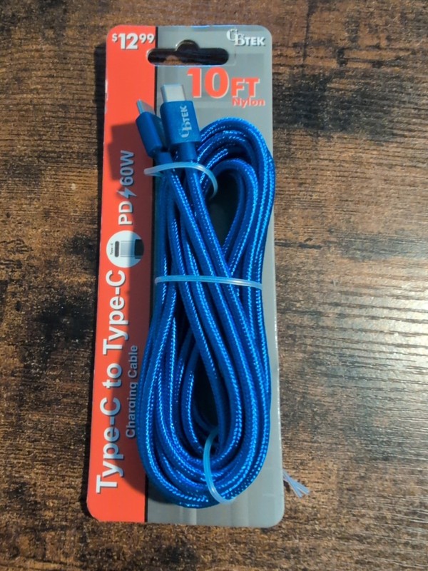 CBTEK 10ft Nylon Charging Cable Type C To Type C