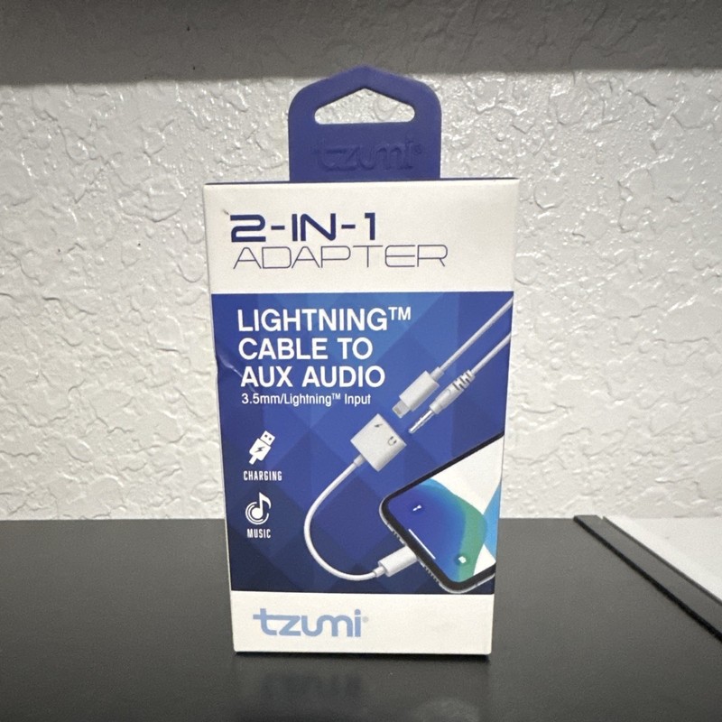 Tzumi 2-in-1 AUX Audio Adapter w/ Charging, iPhone, White