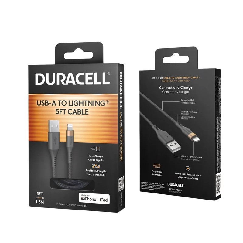 Lot of 30 Duracell USB-A to MFi-Certified Lightning Braided Cable 5ft