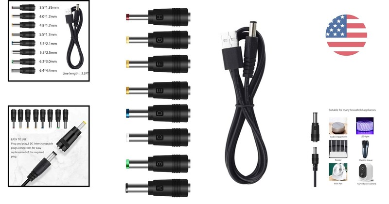 Versatile USB to DC Power Cable - 8 Connectors for Multiple Devices, 1M Black gallery