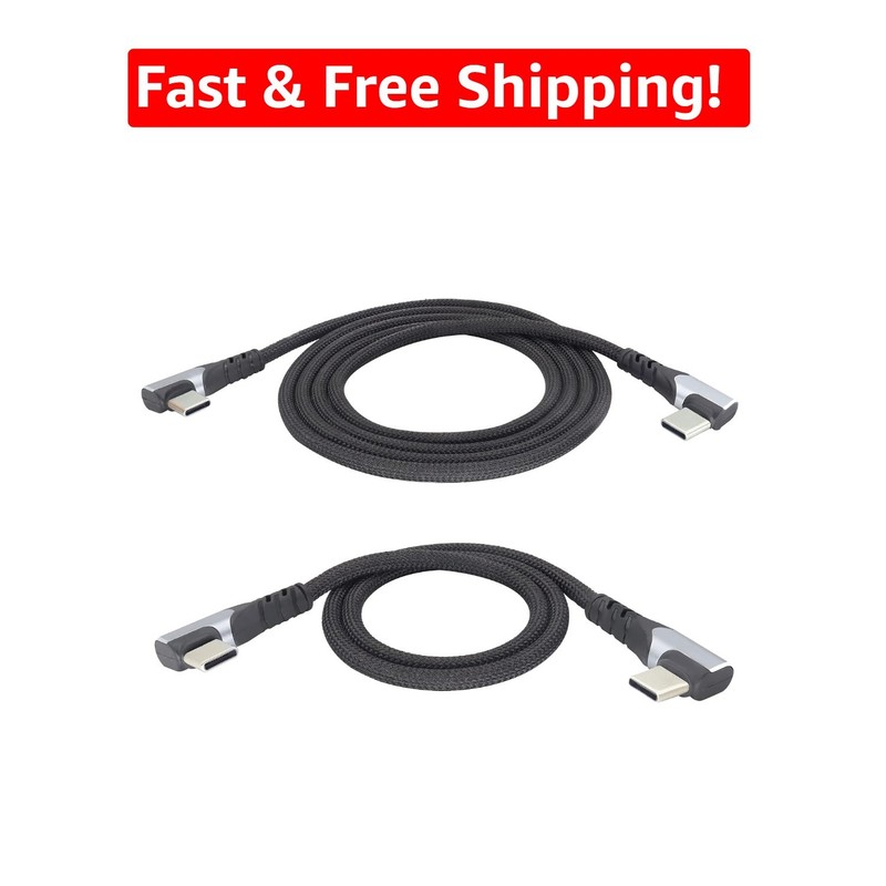 Nylon-Braided USB C Cable – 3.1A Fast Charge, 90° Angle, Black 2-Pack
