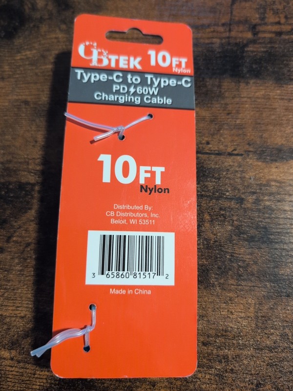 CBTEK 10ft Nylon Charging Cable Type C To Type C gallery
