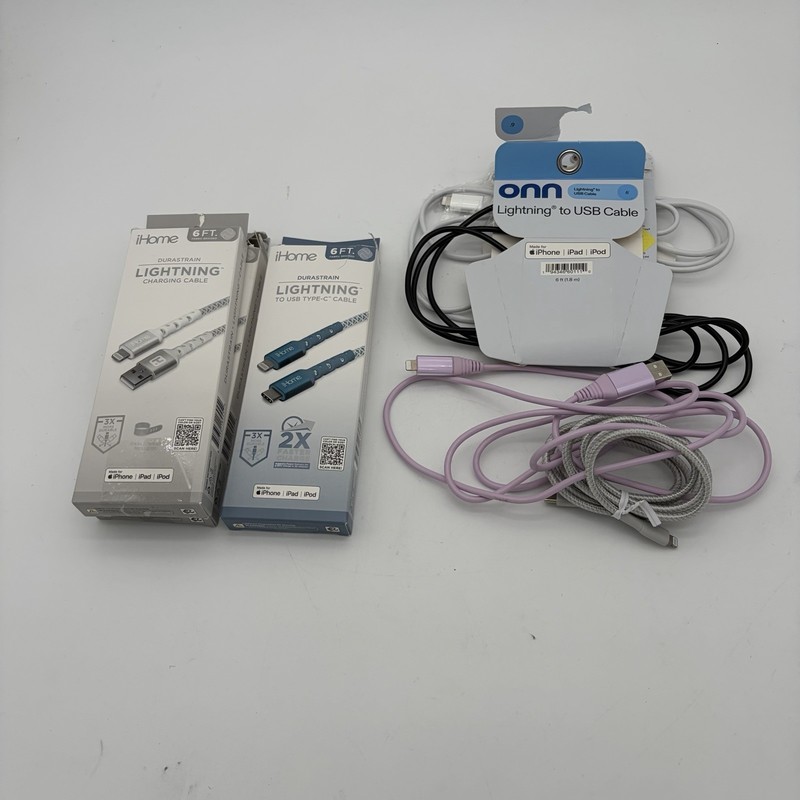 Lot of 6 Apple Lightning Cables iHome onn USB & USB-C to Lightning 6FT Mixed