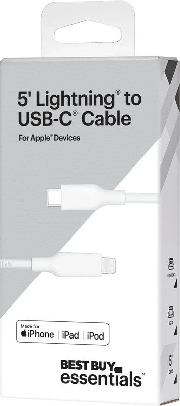 Best Buy essentials™ – 5′ USB-C to Lightning Charge-and-Sync Cable – White