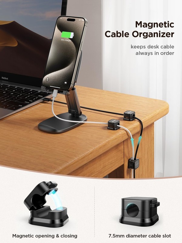 6 Pack Magnetic Cable Clips [Cable Smooth Adjustable] Cord Holder, Under Desk... gallery