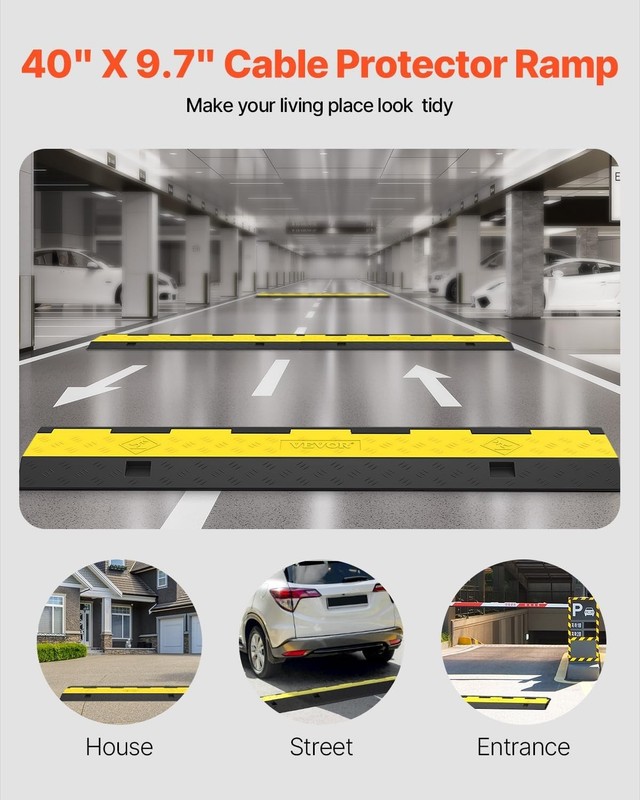 Slip-proof Cable Ramp 3 Pack - Modular Traffic Speed Bumps, 11000lbs Max gallery