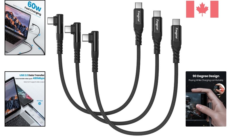 High-Speed 60W Fast Charging USB C Cable - 3 Pack 1ft with Right Angle Design gallery