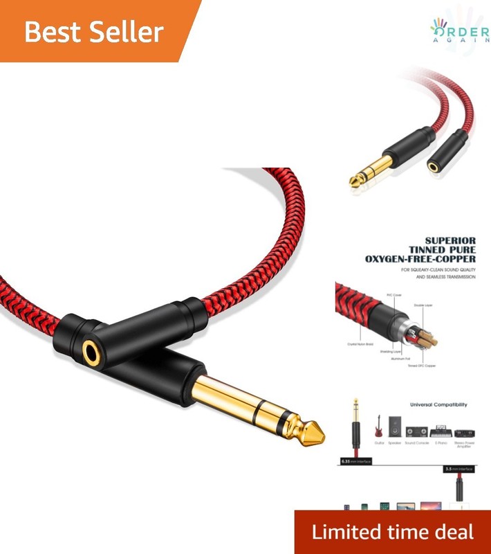 6.35 Male to 3.5mm Female Audio Adapter Cable 20ft Stereo Extension