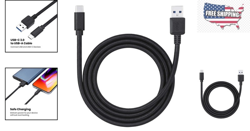 Elegant 3 Ft Braided USB Type-C to USB-A Cable - Fast Charging & Data Transfer gallery