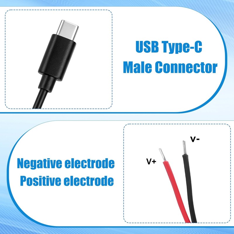 5pcs USB to 2 Pin Bare Wire Open End Power Cables, 30cm/11.81in USB Plug 2 Pi... gallery
