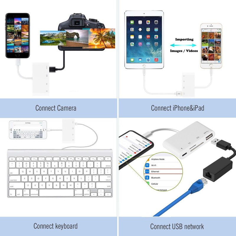 For Apple iPhone iPad iOS15 8-Pin to SD TF Card Reader USB Adapter with Charging gallery
