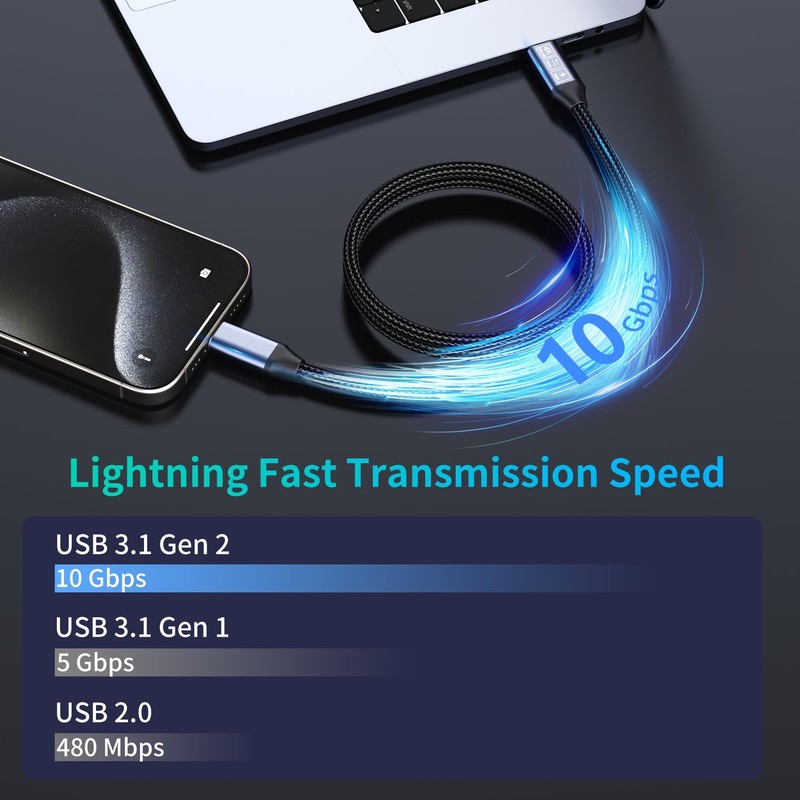 USB C to USB C Data Cable 3.3FT, 100W USB C-C Cable, 20V5A Fast Charging PD U... gallery