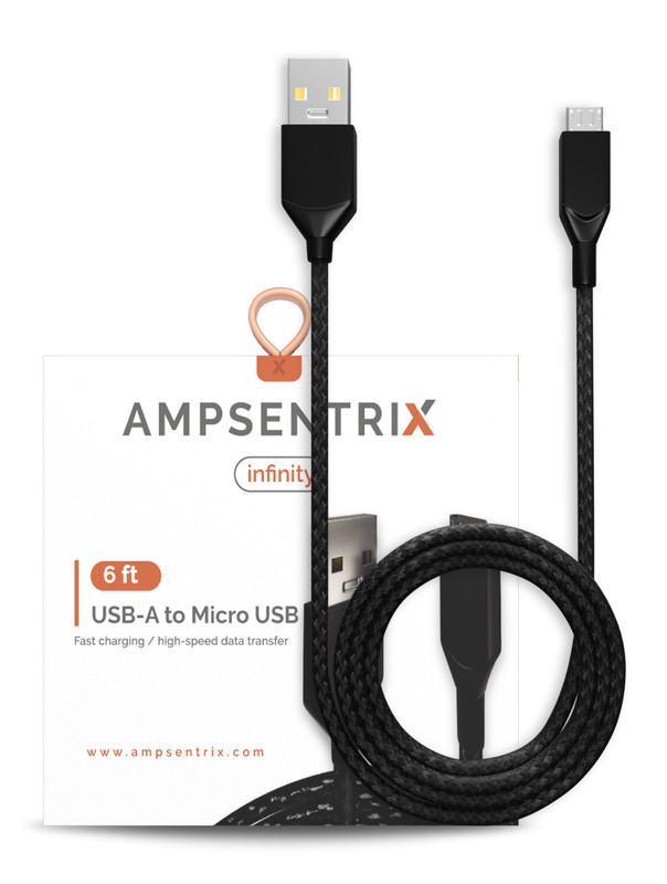 AmpSentrix – 6 Ft Micro USB To USB Type A Cable (Infinity) (Black)
